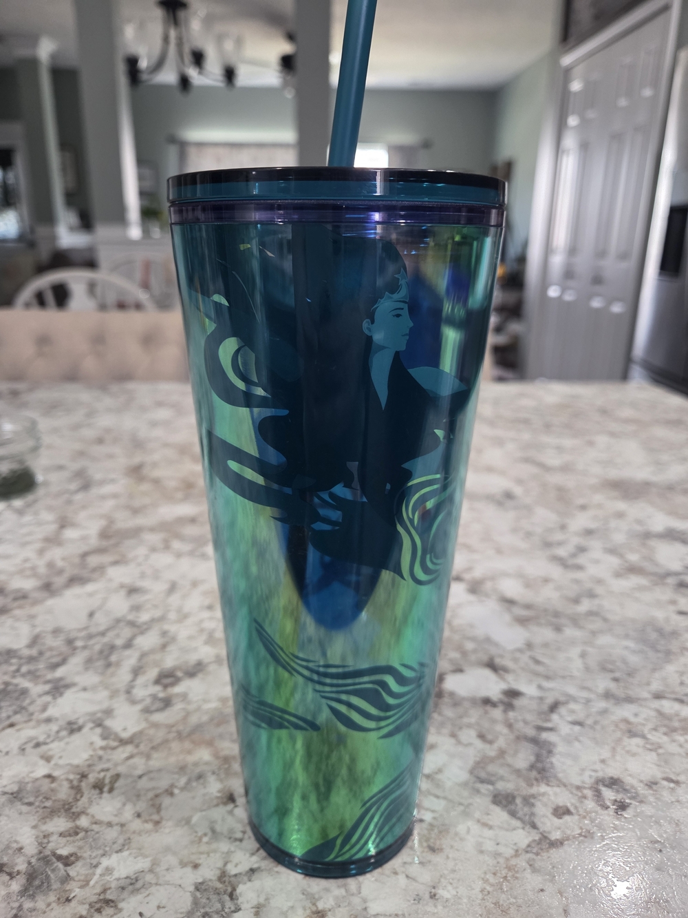 Starbucks Blue Green Siren Tumbler 24oz Relective W/lid And Straw NEW